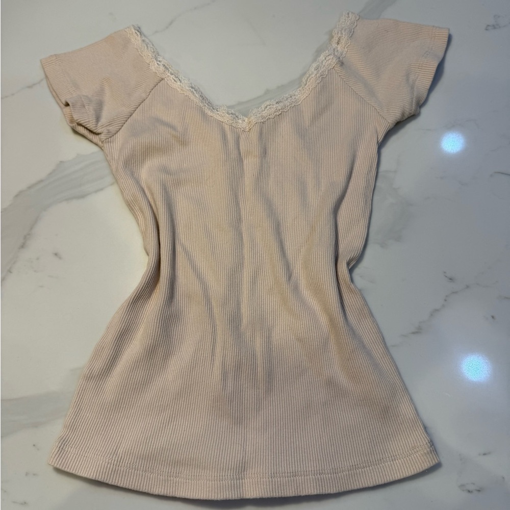 Brandy Melville Lace Trim V-neck Top